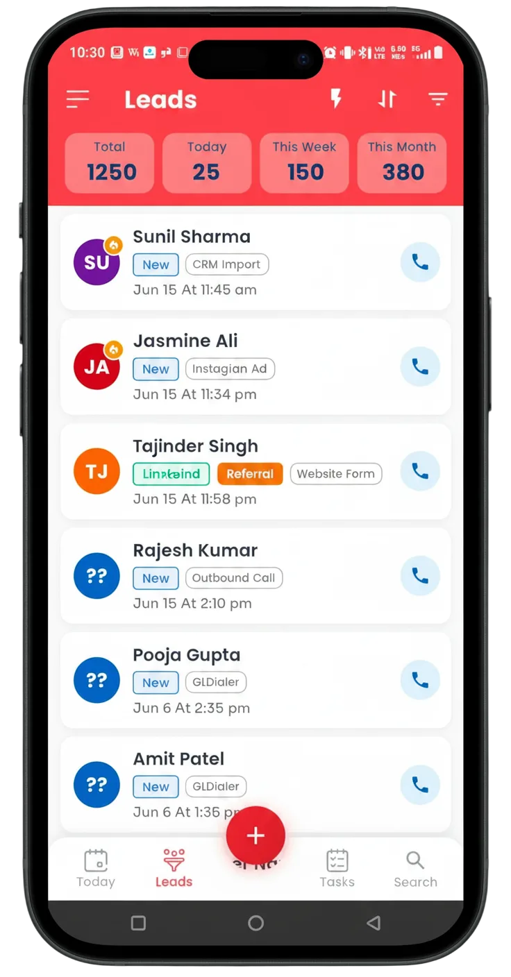 Getlead mobile app new lead form being filled in from the field
