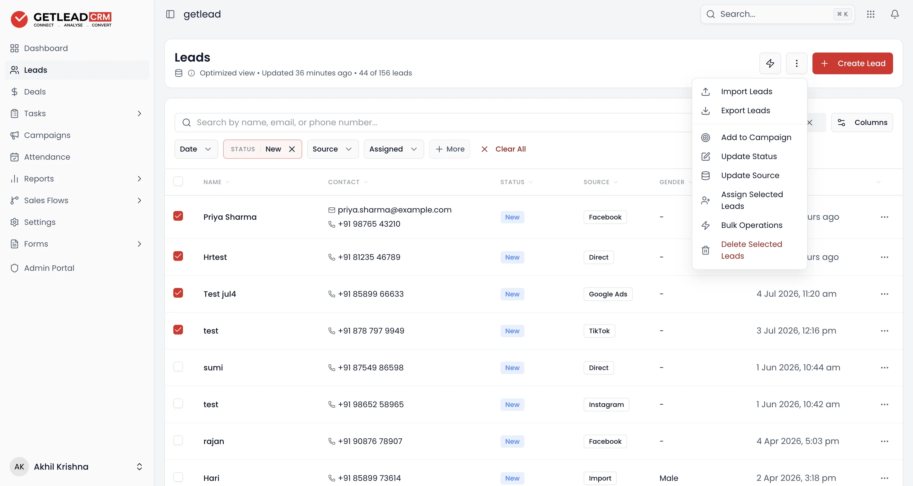 Open the bulk actions menu