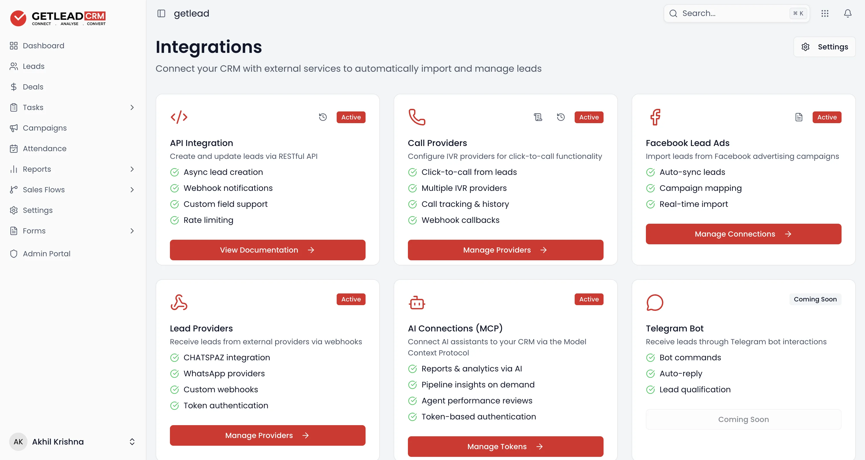 The Integrations page