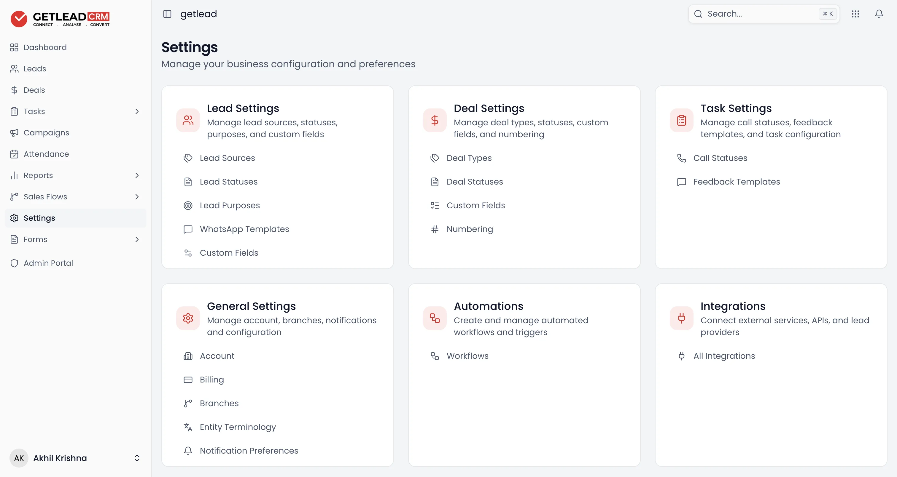 The Settings hub