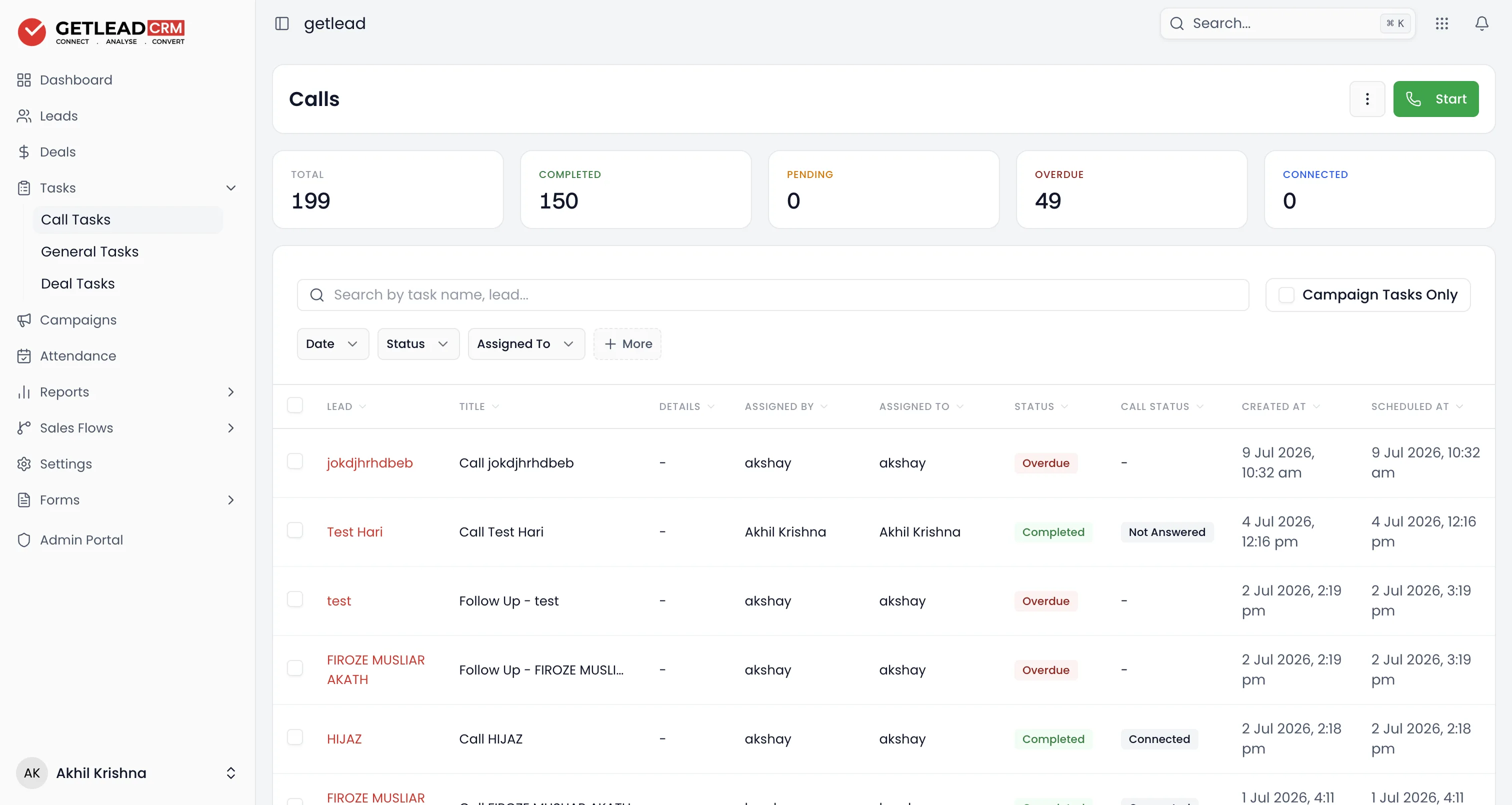 Call Tasks
